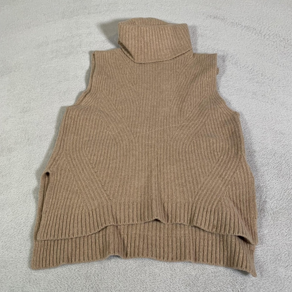 Madewell Sweater Vest Womens Small Beige Turtleneck 100% Merino Wool‎ Knit Top
